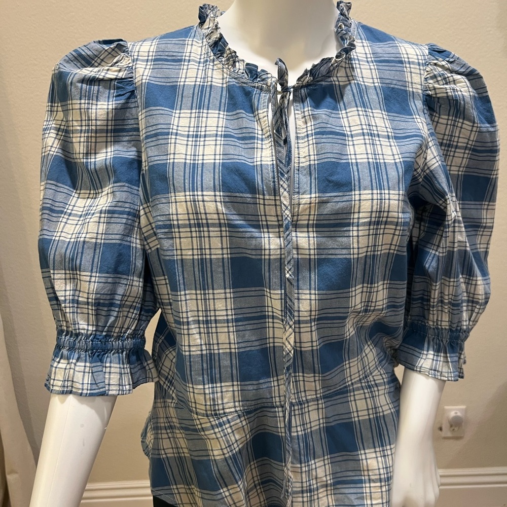Ralph Lauren Blue and White Plaid Blouse